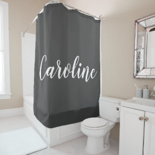 Blush Minimalist Calligraphy Name Black and White  Shower Curtain