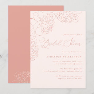 Blush Minimalist Hand-drawn Peonies Bridal Shower Invitation