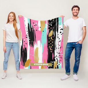 Blush Mint Gold Luxury Abstract Fleece Blanket
