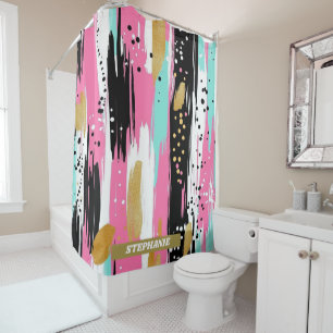 Blush Mint Gold Luxury Abstract Shower Curtain