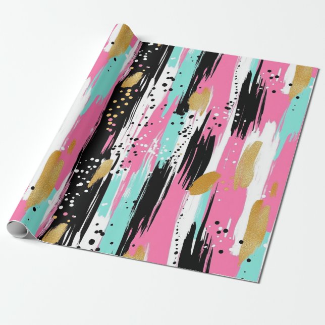 Blush Mint Gold Luxury Abstract Wrapping Paper (Unrolled)