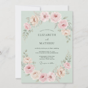 Blush Mint Petal Wedding Invitation