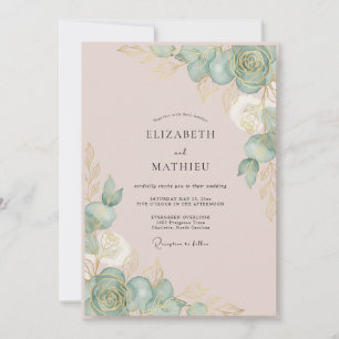 Blush Mint Succulent Eucalyptus Wedding Invitation