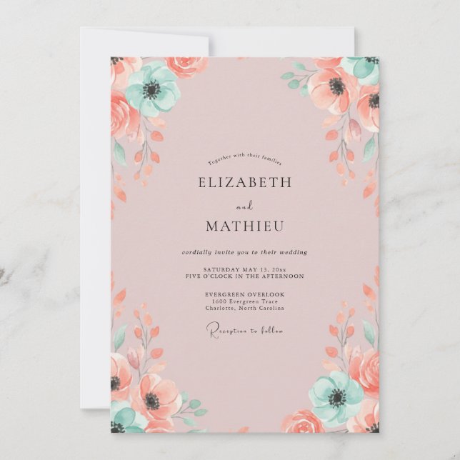 Blush Mint Wildflower Wedding Invitation (Front)