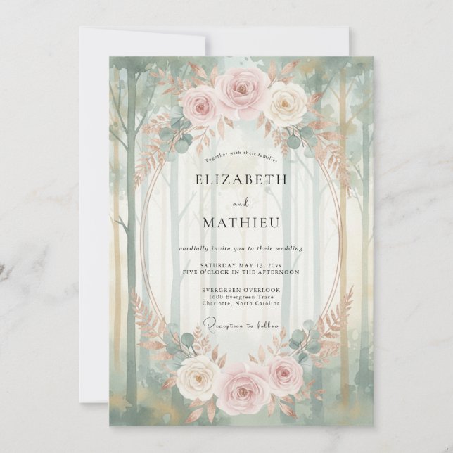 Blush Mint Woodland Eucalyptus Wedding Invitation (Front)