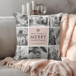 Blush Modern Collage “Merry Christmas” Multi Photo Cushion