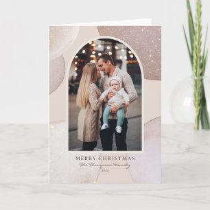 Blush Modern Glitter Shapes Photo Merry Christmas Card
