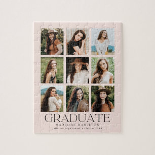 Blush Modern Grid 9 Photo Collage Graduation Jigsaw Puzzle