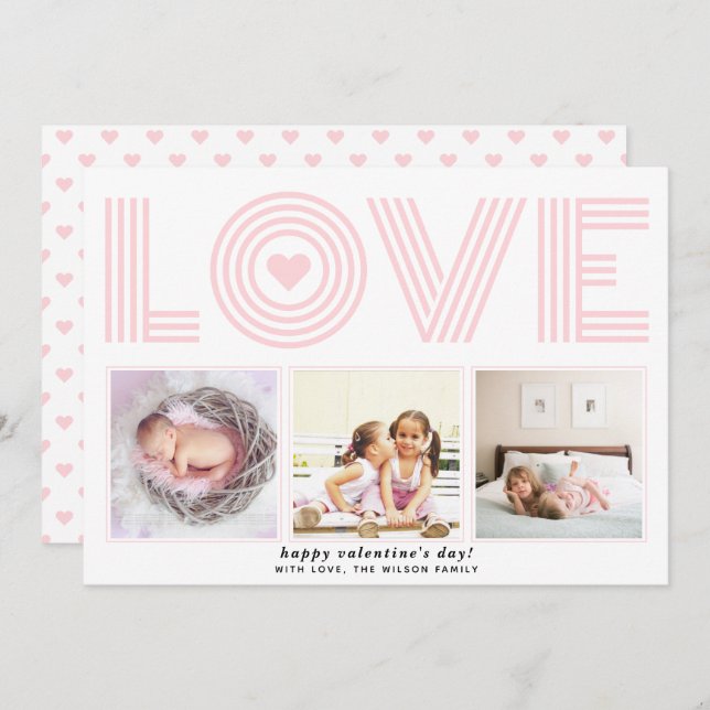 Blush modern LOVE Valentines Day heart photo Ho Holiday Card (Front/Back)