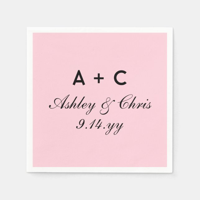 Blush Modern Personalised Wedding Reception Favour Napkin (Front)