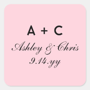 Blush Modern Personalised Wedding Reception Favour Square Sticker