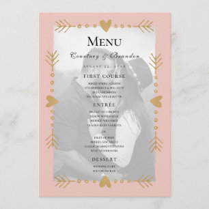 Blush Modern Photo Gold Hearts Wedding Menu