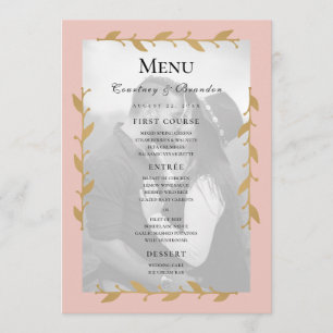 Blush Modern Photo Gold Leaves Wedding Menu