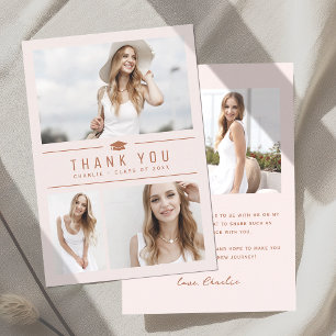 Blush Modern Simple Typography 4 Photo Graduation Thank You Card