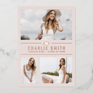 Blush Modern Typography 3 Photo Graduation Party