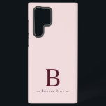 Blush Monogram Elegant Samsung Galaxy Case<br><div class="desc">Blush Burgundy Monogram Samsung Galaxy S22 Ultra Case. Gorgeous design with monogram Initial in marsala burgundy, and name in deep burgundy plum wine colour on pretty blush pink. Personalise with your initial and name. Excellent for school, college, home, or office uses. We invite you to visit our Zazzle store, Austen...</div>