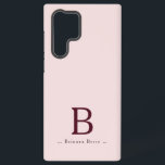 Blush Monogram Elegant Samsung Galaxy Case<br><div class="desc">Blush Burgundy Monogram Samsung Galaxy S22 Ultra Case. Gorgeous design with monogram Initial in marsala burgundy, and name in deep burgundy plum wine colour on pretty blush pink. Personalise with your initial and name. Excellent for school, college, home, or office uses. We invite you to visit our Zazzle store, Austen...</div>