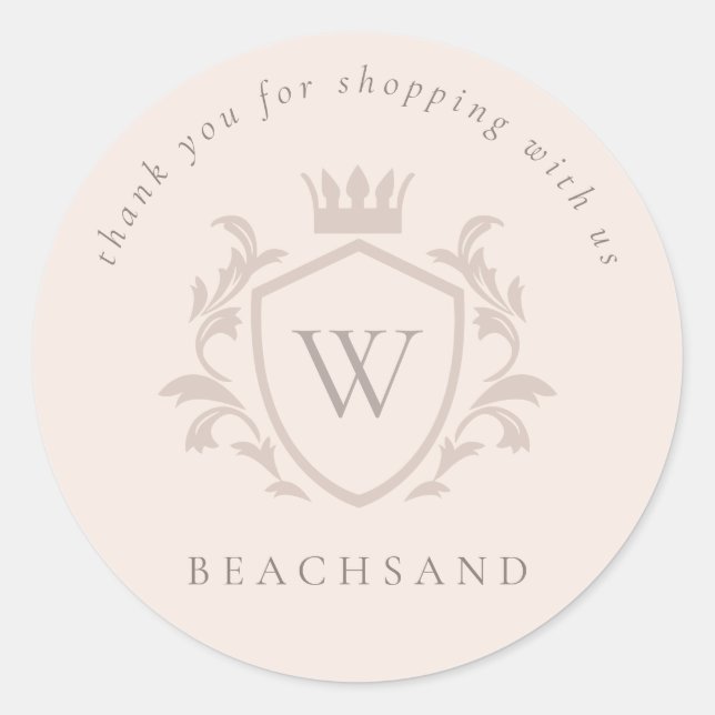 Blush Monogram Floral Crown Crest Order Thank you Classic Round Sticker (Front)