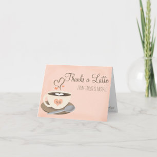 Blush Monogram Heart Coffee Cup Wedding Thank You Card