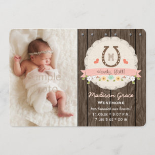 Blush Monogram Horseshoe Western Baby Announcement
