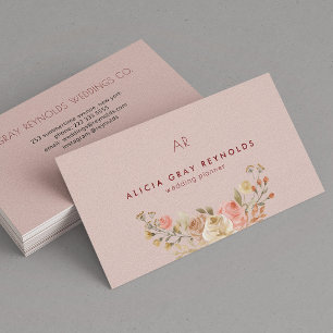 Blush Monogram Watercolor Floral Wedding Planner Business Card