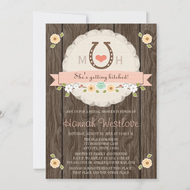 BLUSH MONOGRAMMED HORSESHOE WESTERN BRIDAL SHOWER INVITATION (Front)