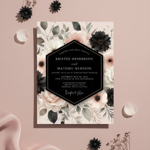Blush Moody Floral Romance Wedding Invitation