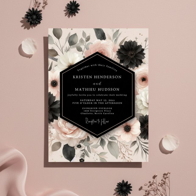 Blush Moody Floral Romance Wedding Invitation (Creator Uploaded)
