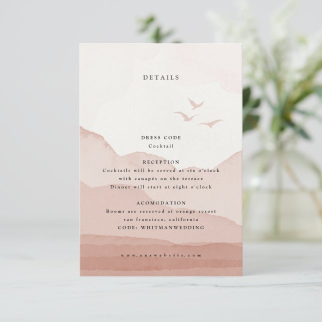 Blush Mountain Range Landscape Wedding Details  Enclosure Card (Standing Front)