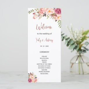 Blush Natural Watercolor Rose Order of Service