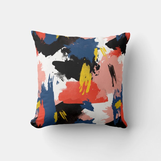 Blush Navy Blue & Black Watercolor Brushstrokes Cushion (Front)