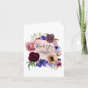 Blush Navy Blue Burgundy Floral Thank You Card
