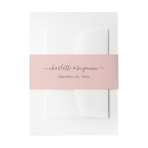 Blush Navy Blue Modern Script Wedding Invitation Belly Band