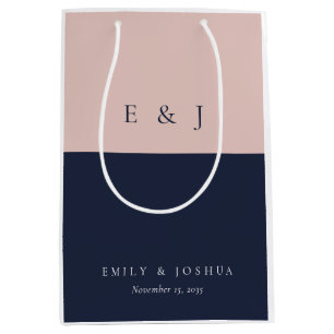 Blush Navy Blue Modern Wedding Medium Gift Bag