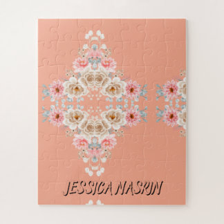 Blush Navy Blue Soft Pastel Pink Floral Jigsaw Puzzle