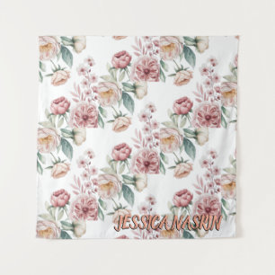 Blush Navy Blue Soft Pastel Pink Floral Tapestry