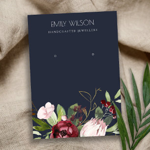 BLUSH NAVY BURGUNDY PROTEA FLORAL EARRING DISPLAY BUSINESS CARD