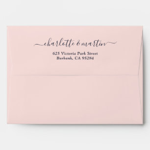 Blush Navy Elegant Script Return Address Wedding Envelope