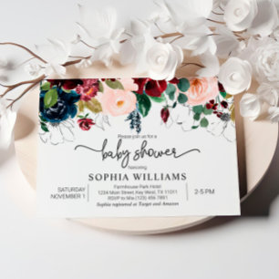 Blush & Navy Floral Baby Shower Invitation