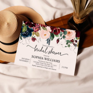 Blush & Navy Floral Bridal Shower Invitation