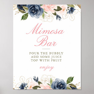 blush & navy floral bridal shower mimosa bar sign