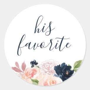 Blush & Navy Floral His Favourite Favour Classic Round Sticker