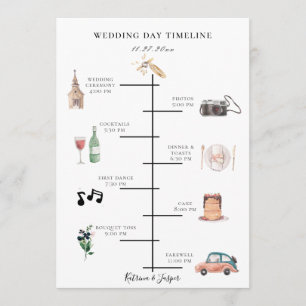 Blush Navy Floral Illustrated Wedding Timeline Programme