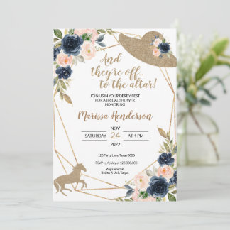 Blush & Navy Flowers Kentucky Derby Bridal Shower Invitation