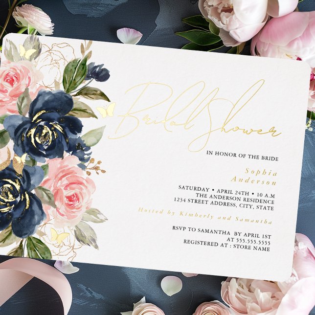 Blush Navy Gold Butterfly Bridal Shower  (Creator Uploaded)
