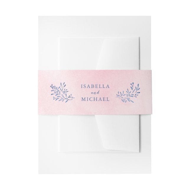 Blush navy rustic floral wedding invitation belly band (Front Example)