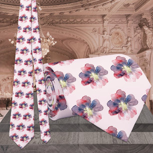 Blush & Navy Watercolor Floral Wedding Tie