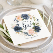 Blush Navy Wreath Watercolor Baby Shower Napkins