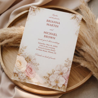 Blush Neutral Floral  Invitation