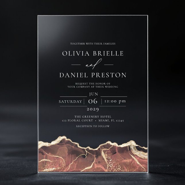 Blush Neutral Gold Agate Elegant Modern Wedding Acrylic Invitations (Creator Uploaded)